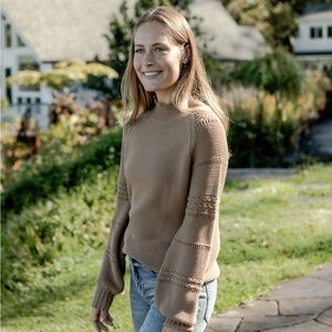 Women’s Crewneck Bubble Sleeve Sweater - Tan